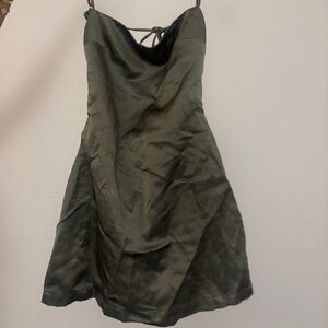 Elegant Olive Green Satin Dress